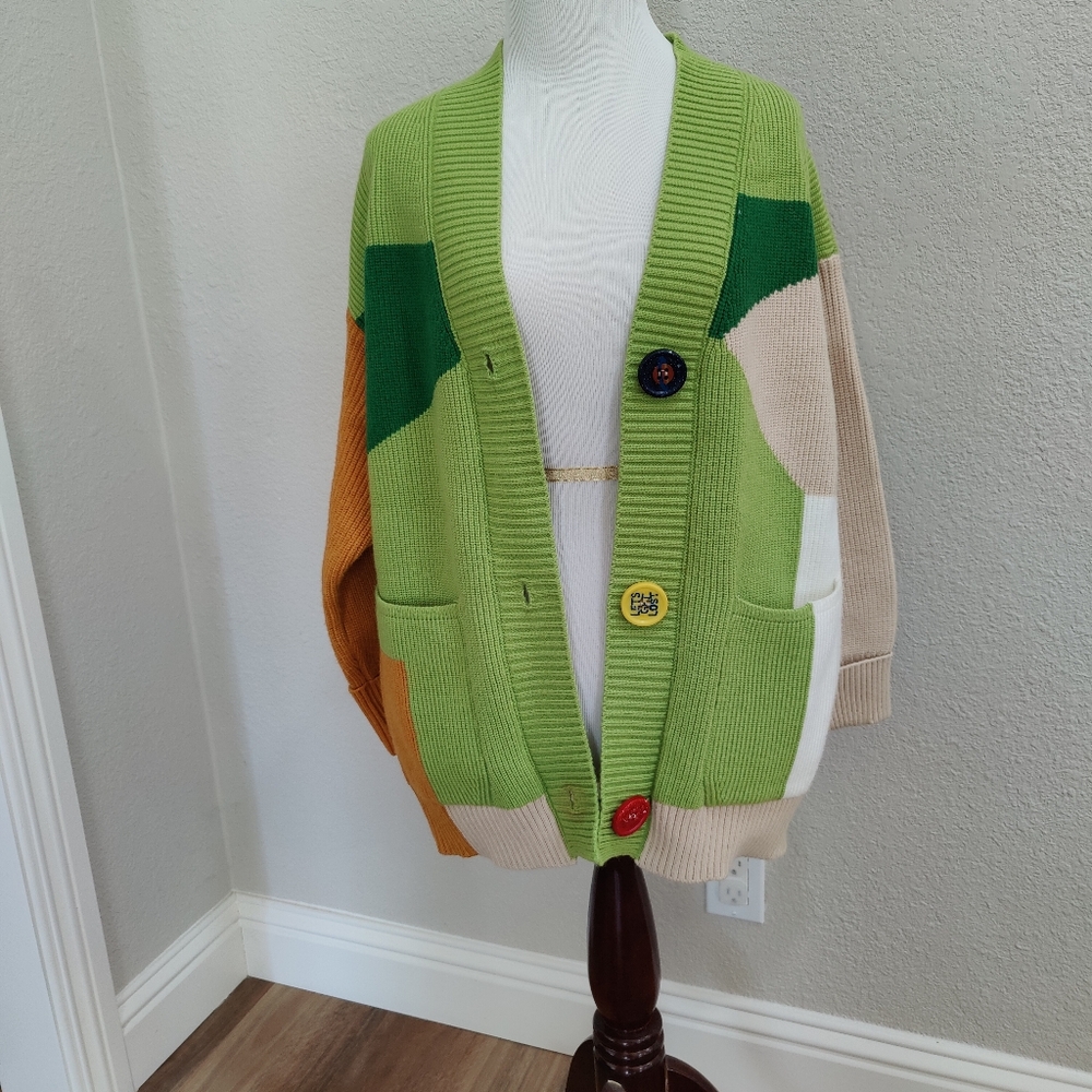 Oversized Color Block Cardigan With Colorful Big … - image 2